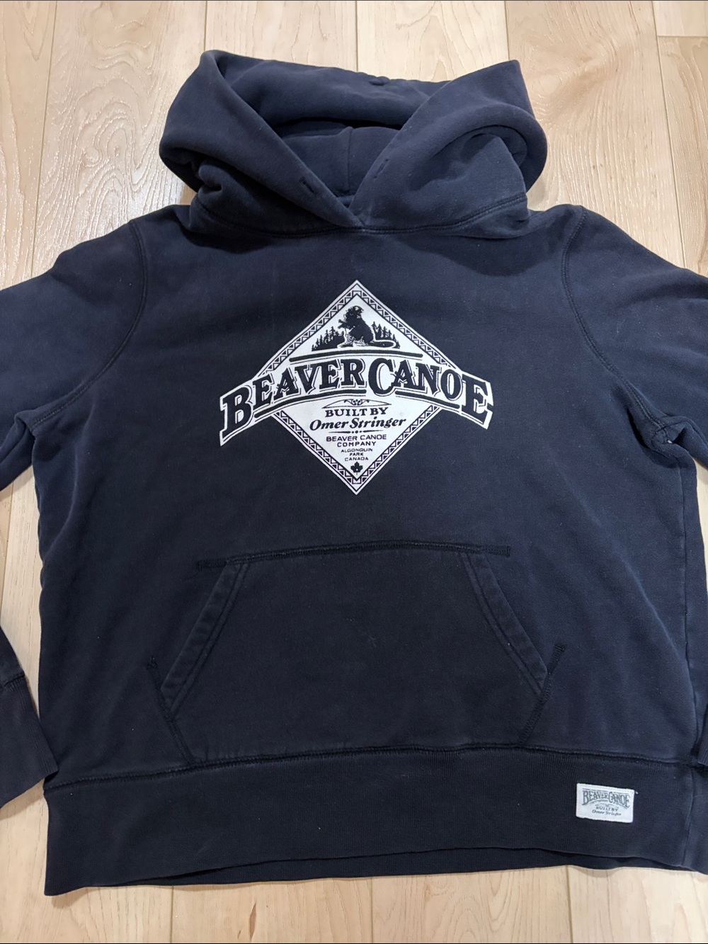Vintage Beaver Canoe Hoodie, Black, sz XL *slim fit